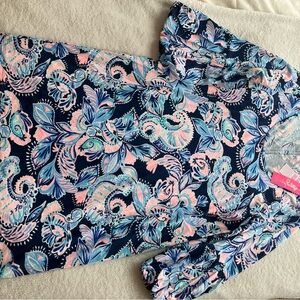 Lilly Pulitzer Blue and Pink Sheath Dress with Puff Sleeves